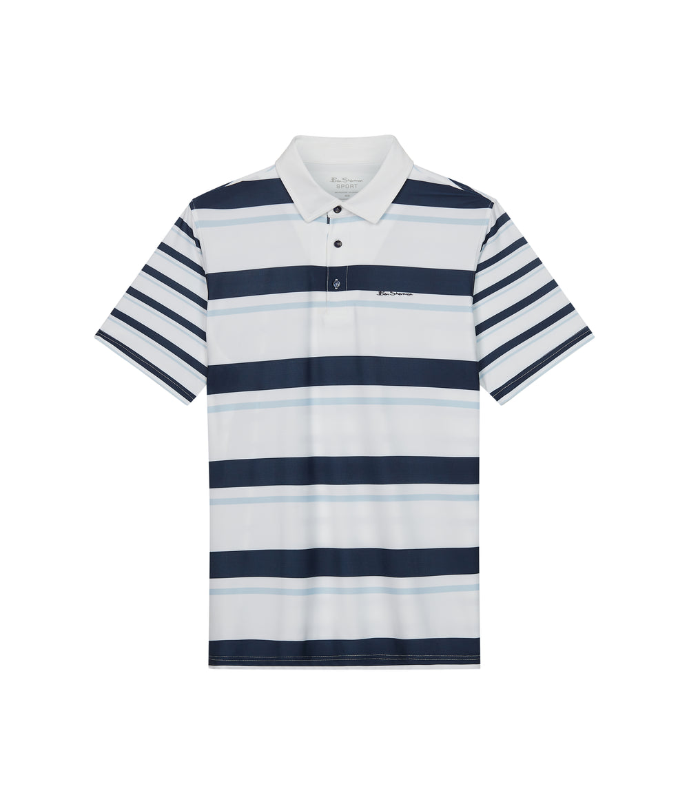 Blue Ben Sherman Mixed Mod Stripes Tech Jersey Sports Fit Polo Shirts | 3180-AHPCB