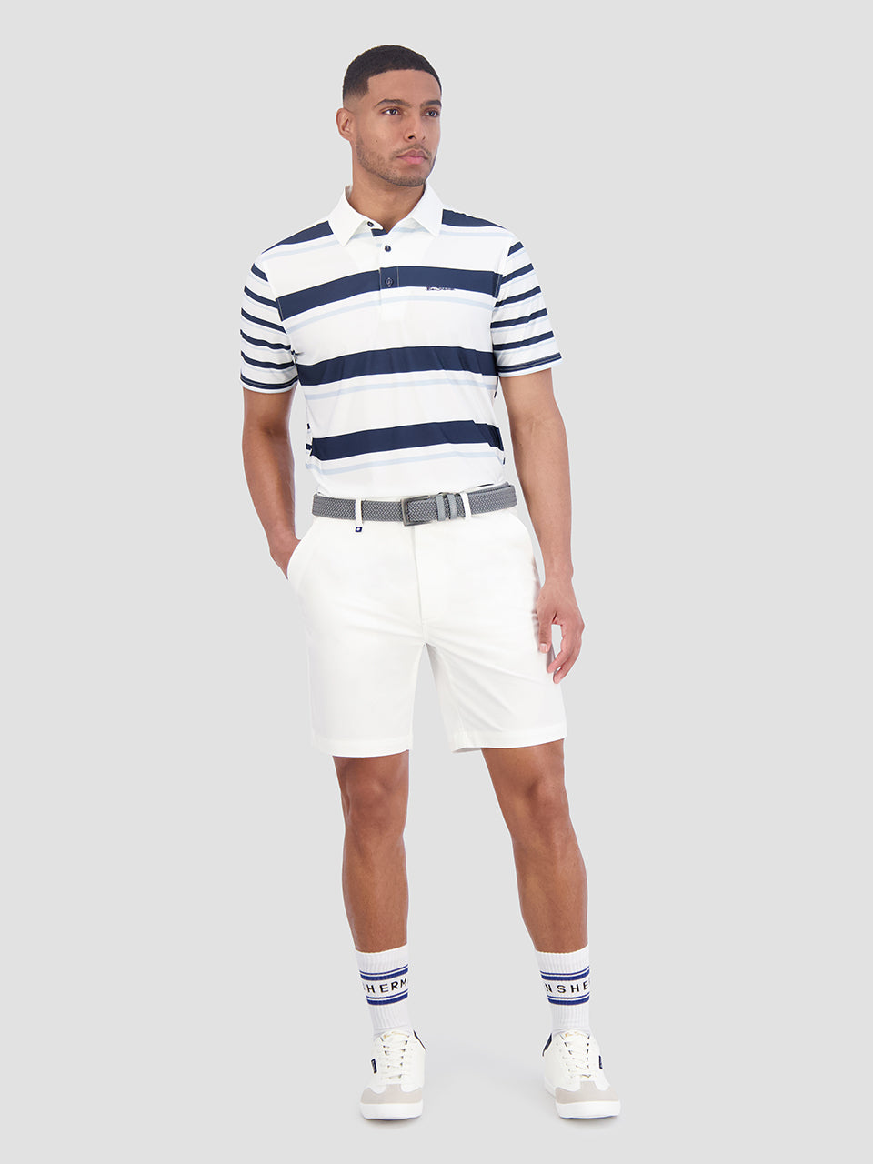 Blue Ben Sherman Mixed Mod Stripes Tech Jersey Sports Fit Polo Shirts | 3180-AHPCB