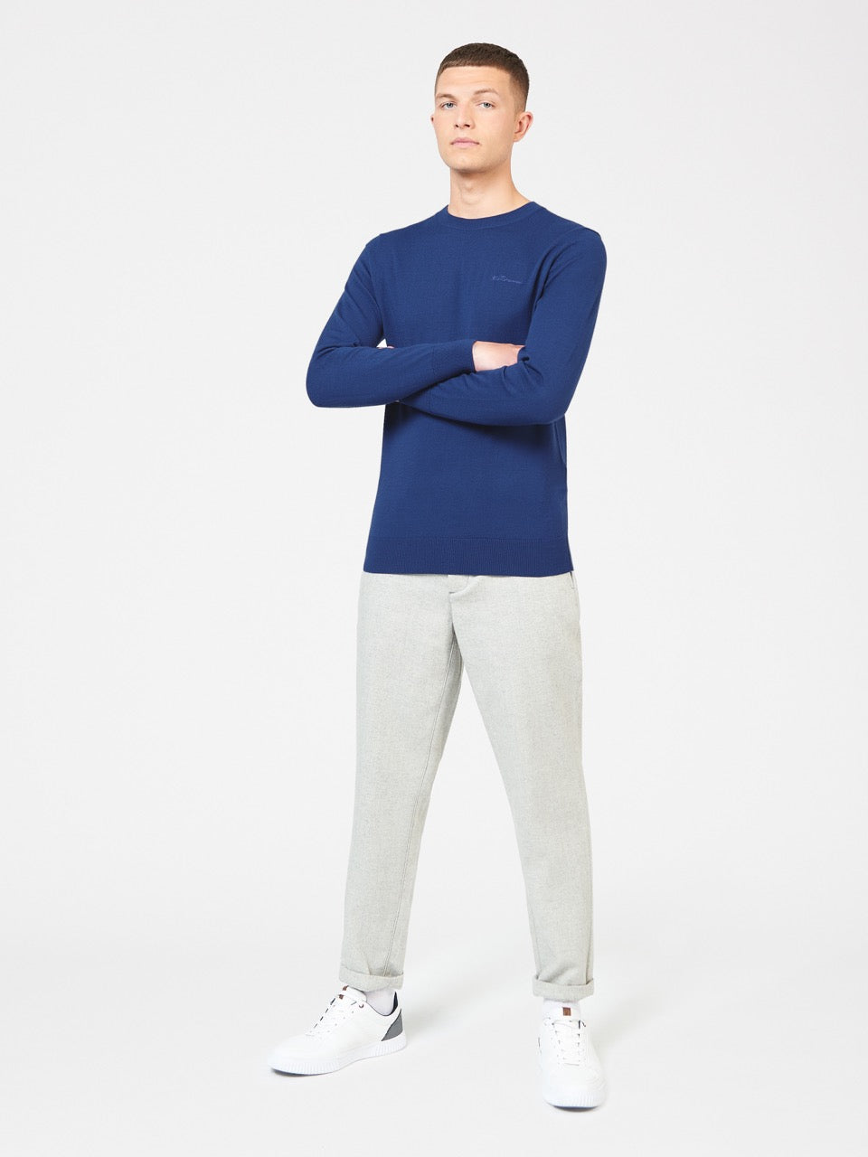 Blue Ben Sherman Signature Merino Crewneck Knitwear | 6217-XMRWU