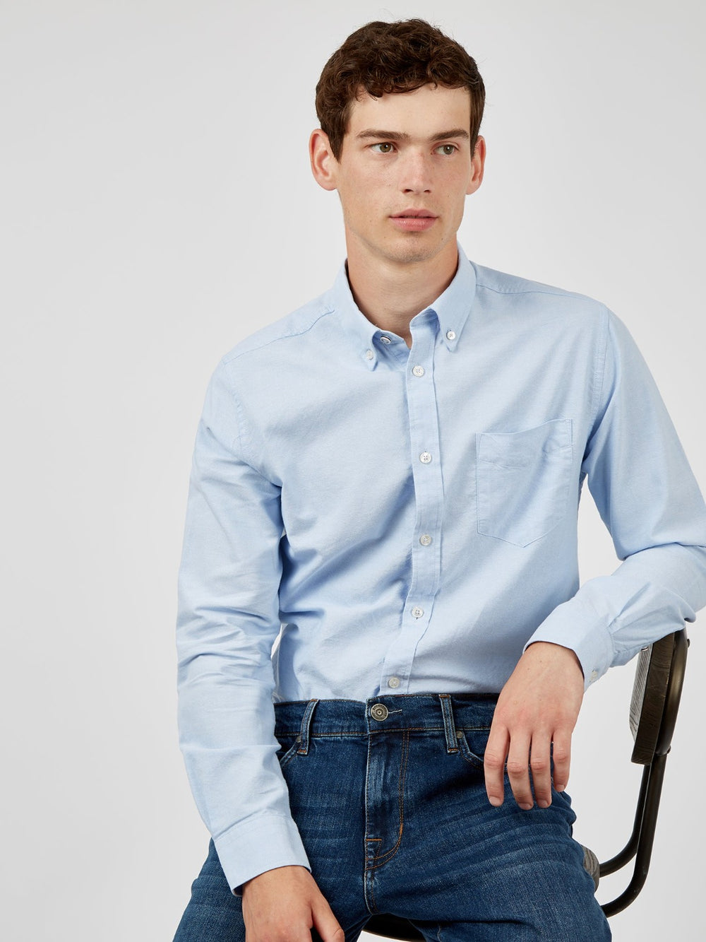 Blue Ben Sherman Signature Organic Long-Sleeve Oxford Shirts | 8706-BDVLU