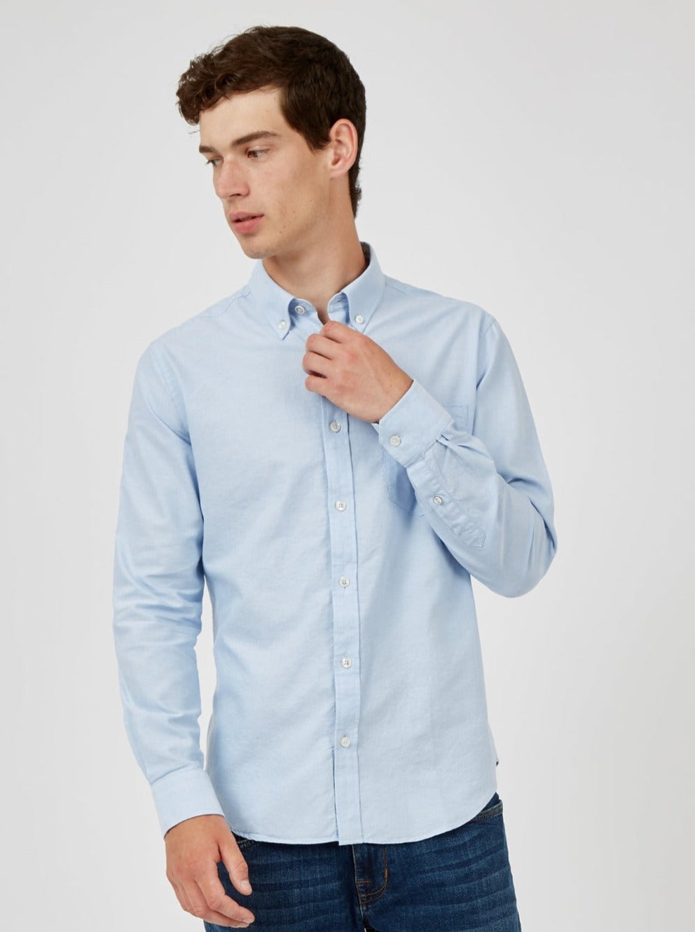 Blue Ben Sherman Signature Organic Long-Sleeve Oxford Shirts | 8706-BDVLU