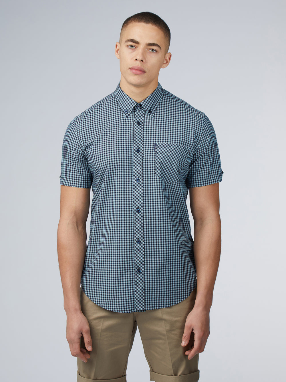 Blue Ben Sherman Signature Short Sleeve Gingham Shirts | 5643-BZCOT