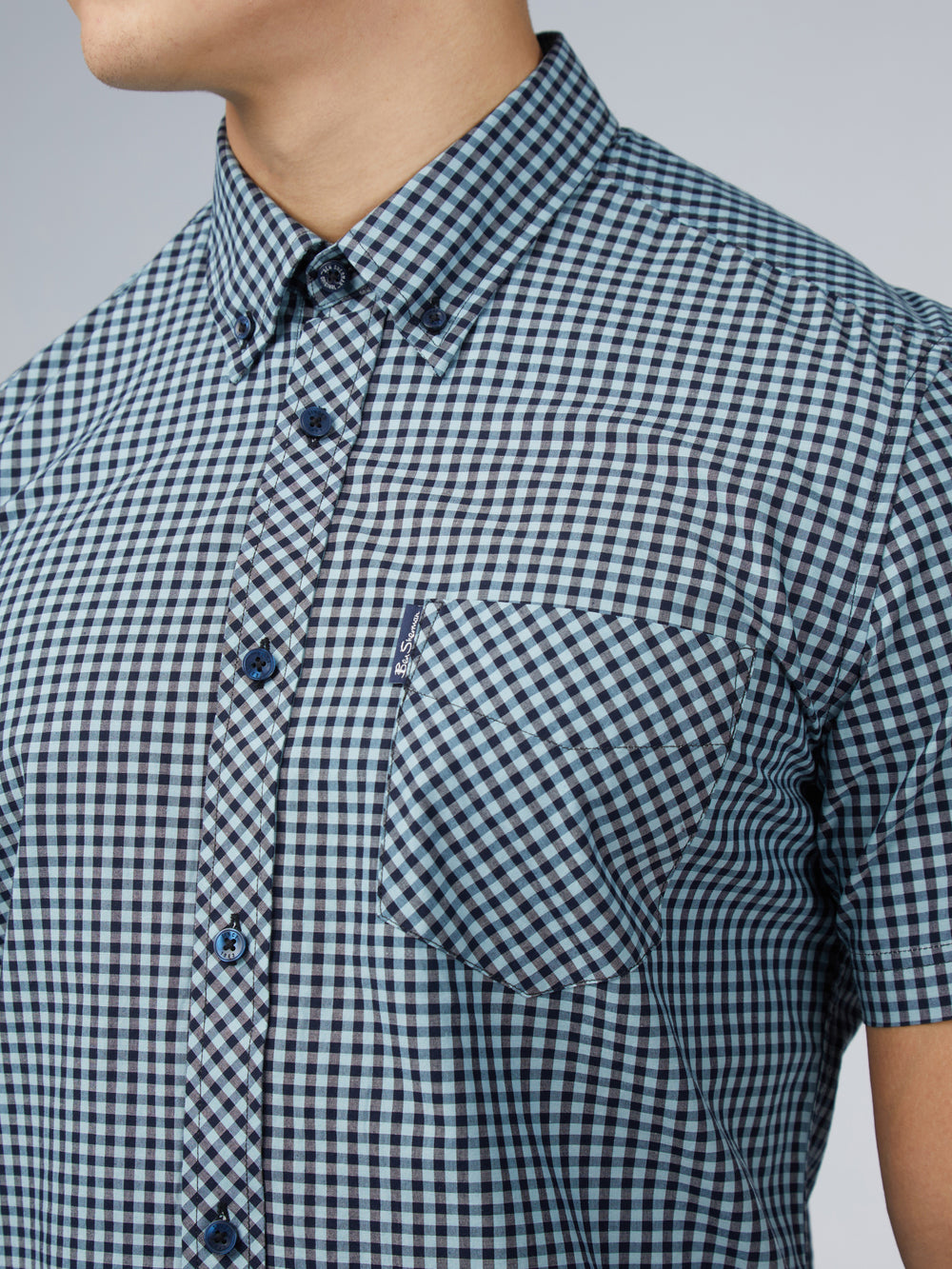 Blue Ben Sherman Signature Short Sleeve Gingham Shirts | 5643-BZCOT