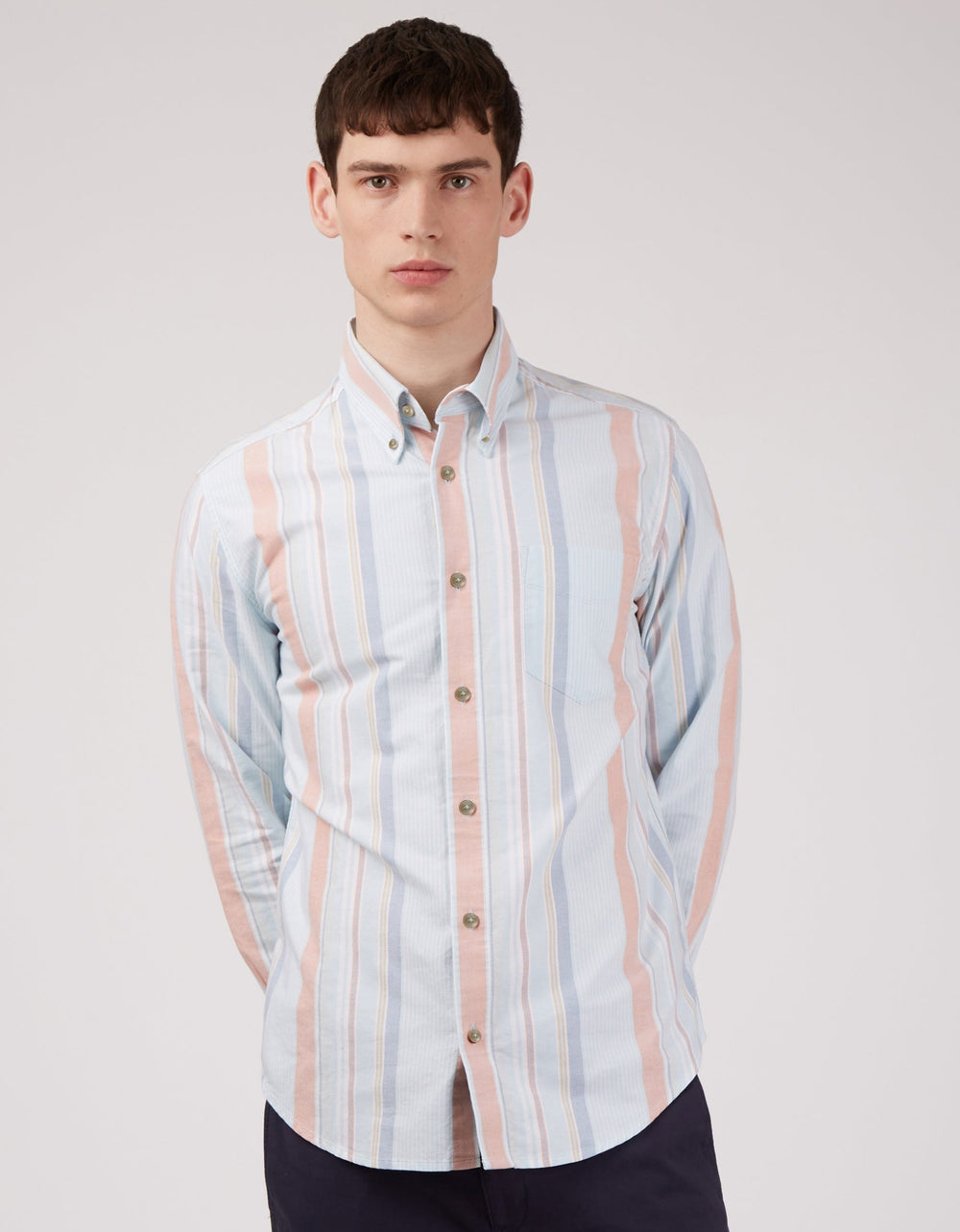 Blue Ben Sherman The Oxford Ivy Stripe Long-Sleeve Shirts | 7308-QICYA