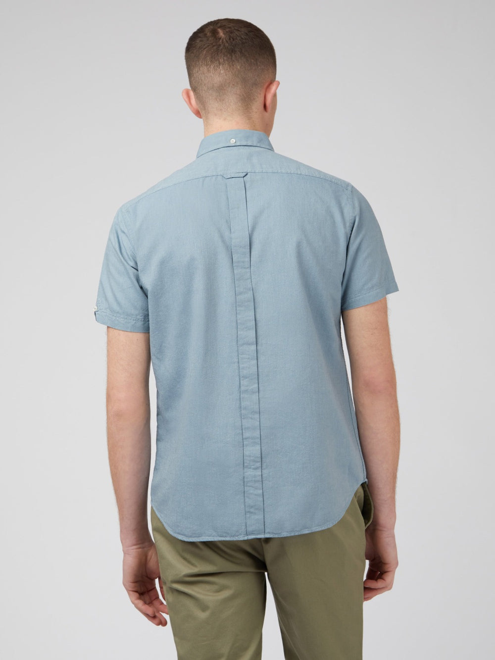 Blue Grey Ben Sherman Signature Organic Short-Sleeve Oxford Shadow Shirts | 0396-JIMTX