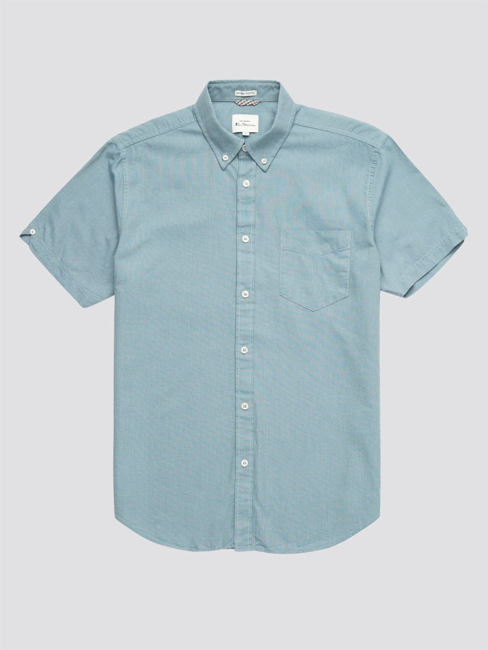 Blue Grey Ben Sherman Signature Organic Short-Sleeve Oxford Shadow Shirts | 0396-JIMTX