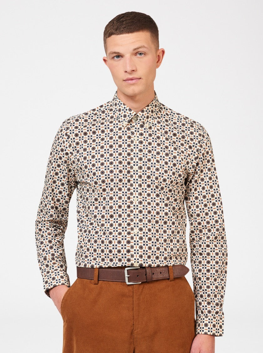 Brown Ben Sherman Retro Foulard Print Slim Fit Shirts | 1865-XHNBS