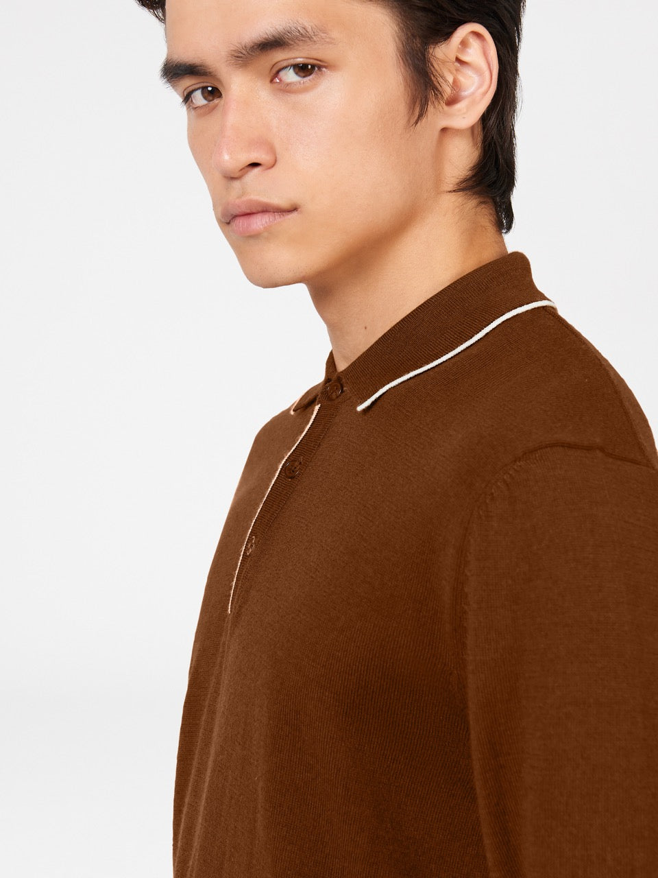 Brown Ben Sherman Tipped Merino Polo Neck Sweaters | 6417-OBPRT