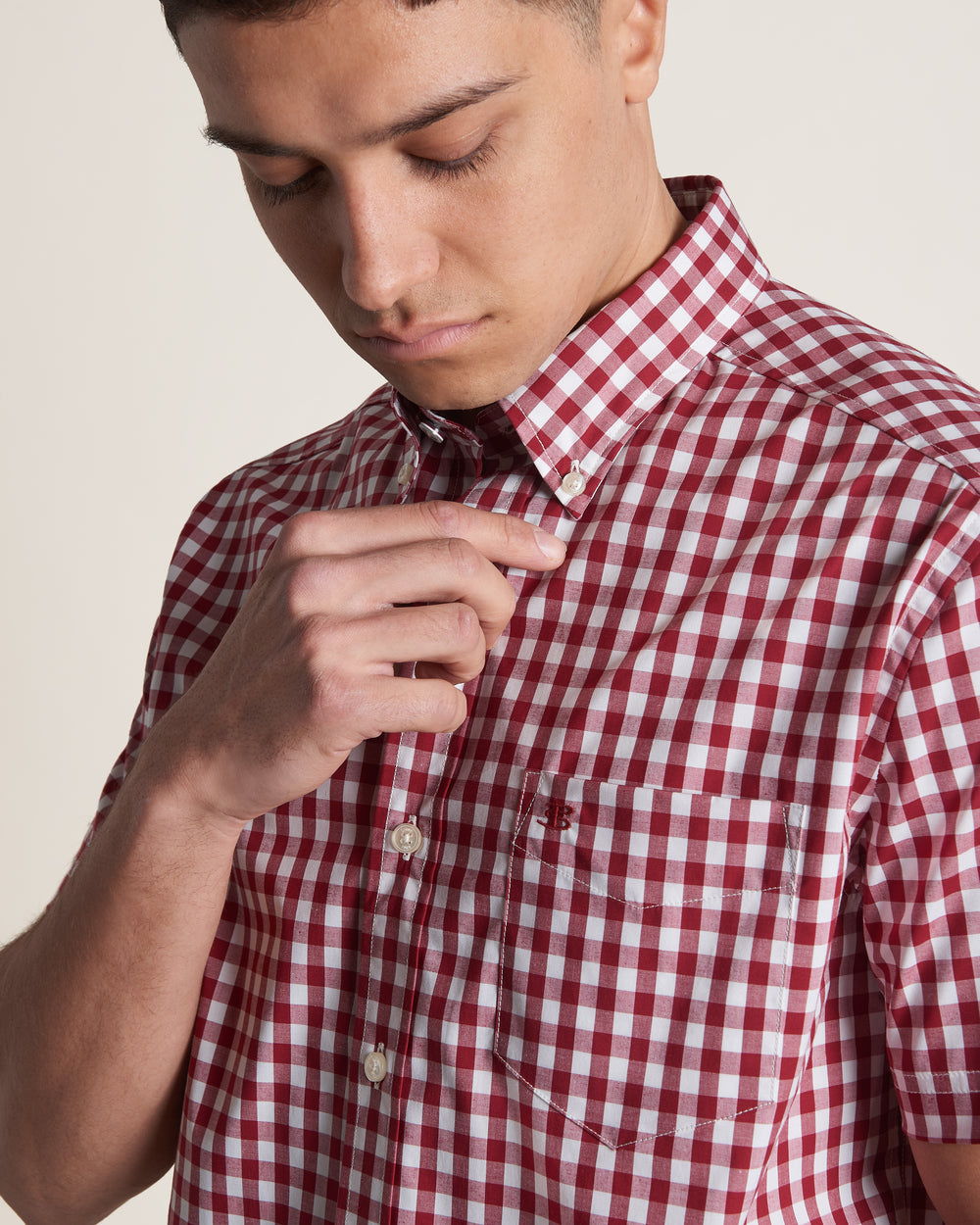 Burgundy Ben Sherman Short Sleeve House Poplin Gingham Shirts | 0634-FMUEJ