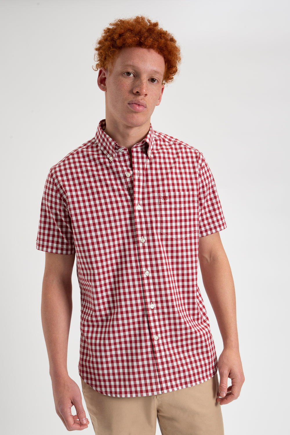 Burgundy Ben Sherman Short Sleeve House Poplin Gingham Shirts | 0634-FMUEJ