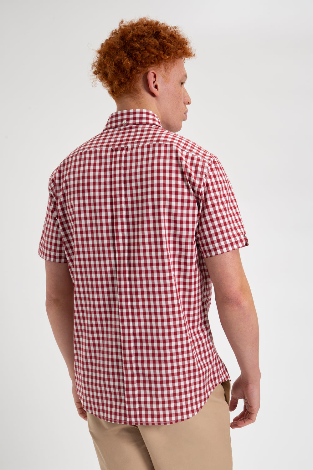 Burgundy Ben Sherman Short Sleeve House Poplin Gingham Shirts | 0634-FMUEJ