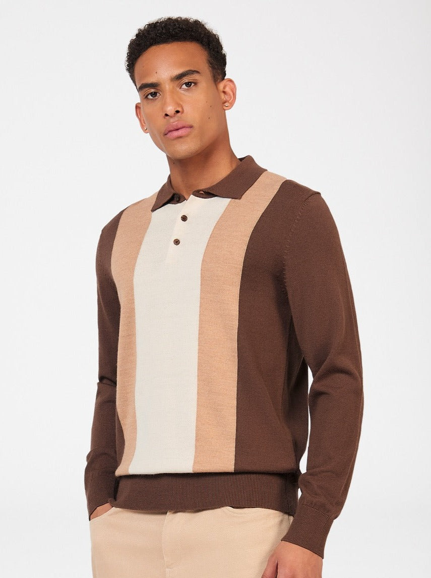 Chocolate Ben Sherman Block Stripe Merino Polo Neck Sweaters | 0695-JOLUS