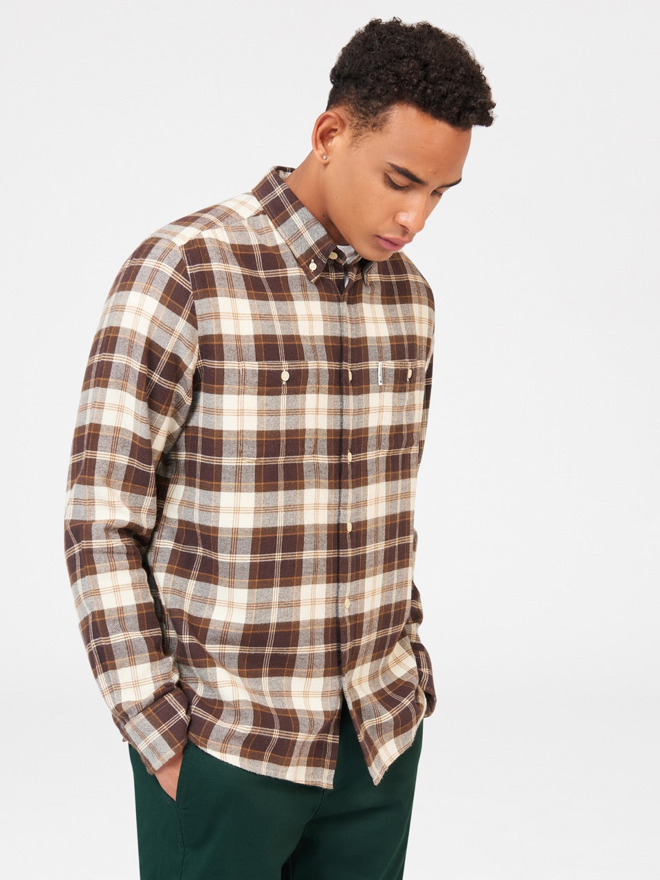 Chocolate Ben Sherman Brushed Plain Check Shirts | 5197-WLRPO