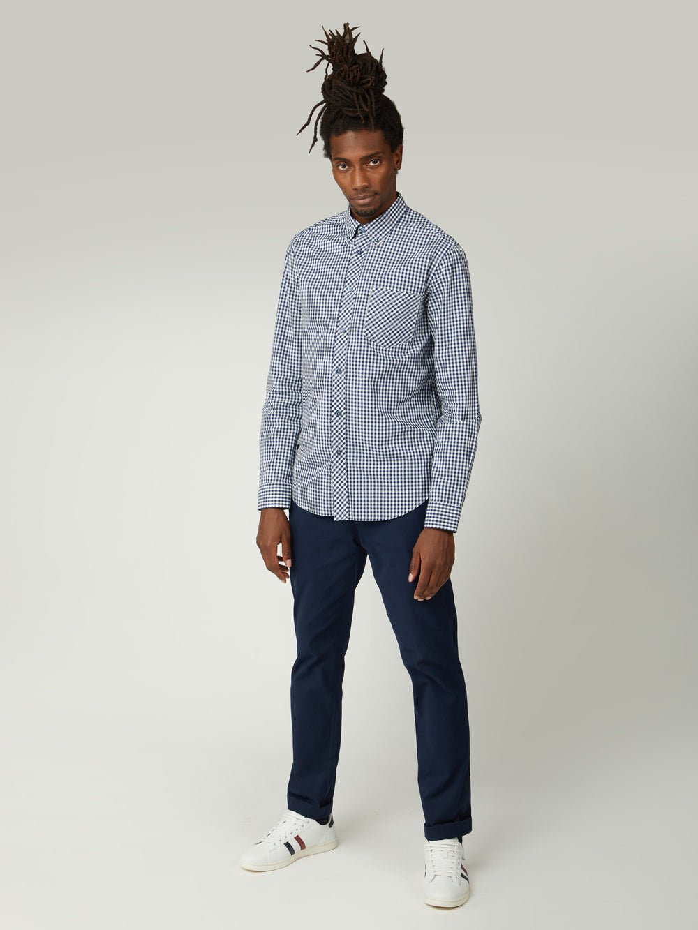 Dark Blue Ben Sherman Signature Long-Sleeve Gingham Shirts | 7140-CMIOW