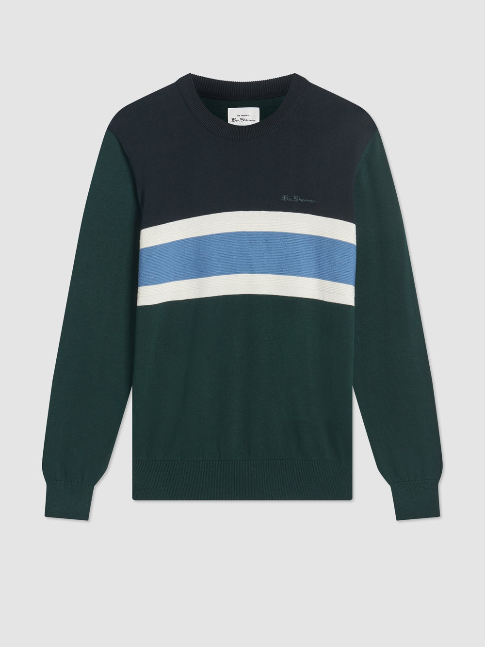 Dark Green Ben Sherman Chest Stripe Crewneck Knitwear | 2716-OHXDU