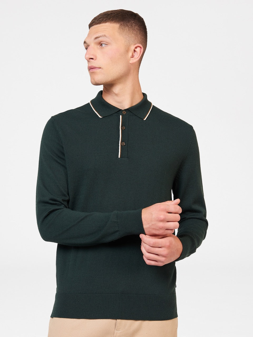 Dark Green Ben Sherman Tipped Merino Polo Neck Sweaters | 5082-YVFTR