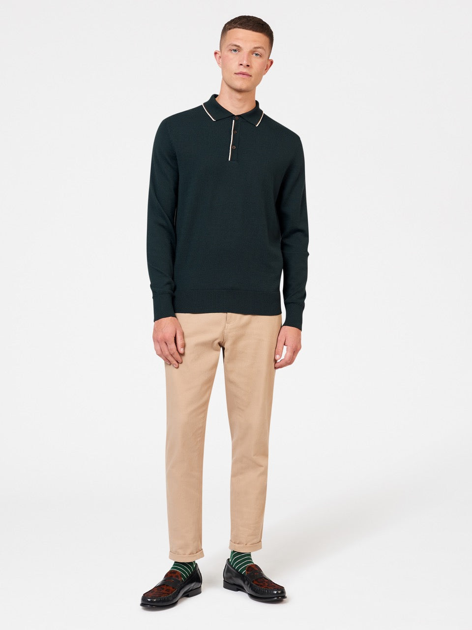 Dark Green Ben Sherman Tipped Merino Polo Neck Sweaters | 5082-YVFTR