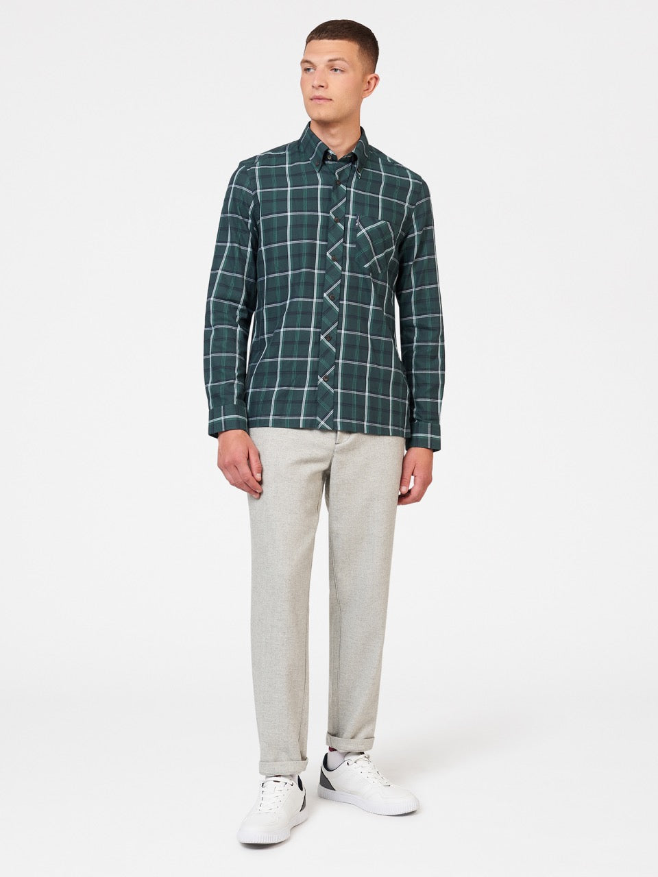 Green Ben Sherman Grid Check Shirts | 7351-IASNH