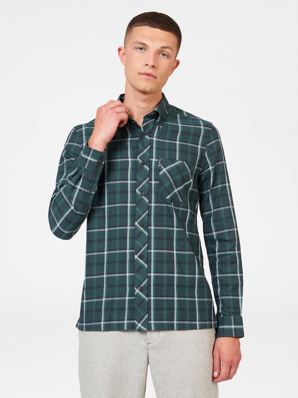 Green Ben Sherman Grid Check Shirts | 7351-IASNH