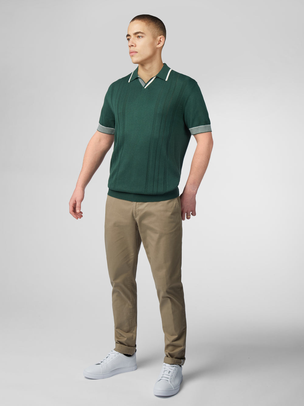 Green Ben Sherman Signature Open Neck Polo Knitwear | 0379-XRGWS