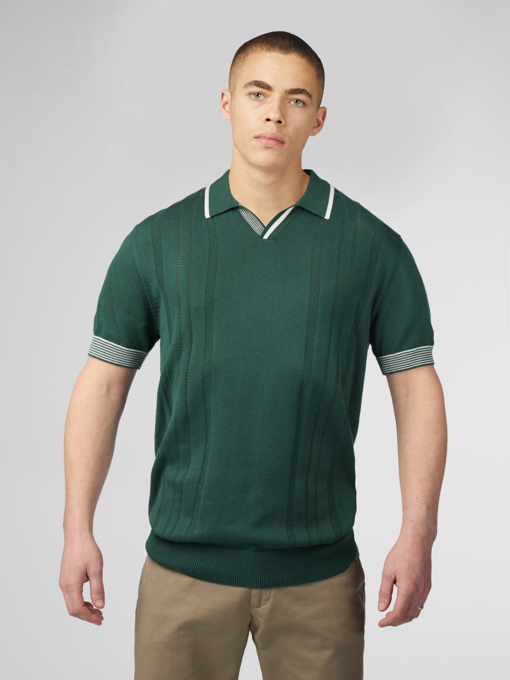 Green Ben Sherman Signature Open Neck Polo Knitwear | 0379-XRGWS