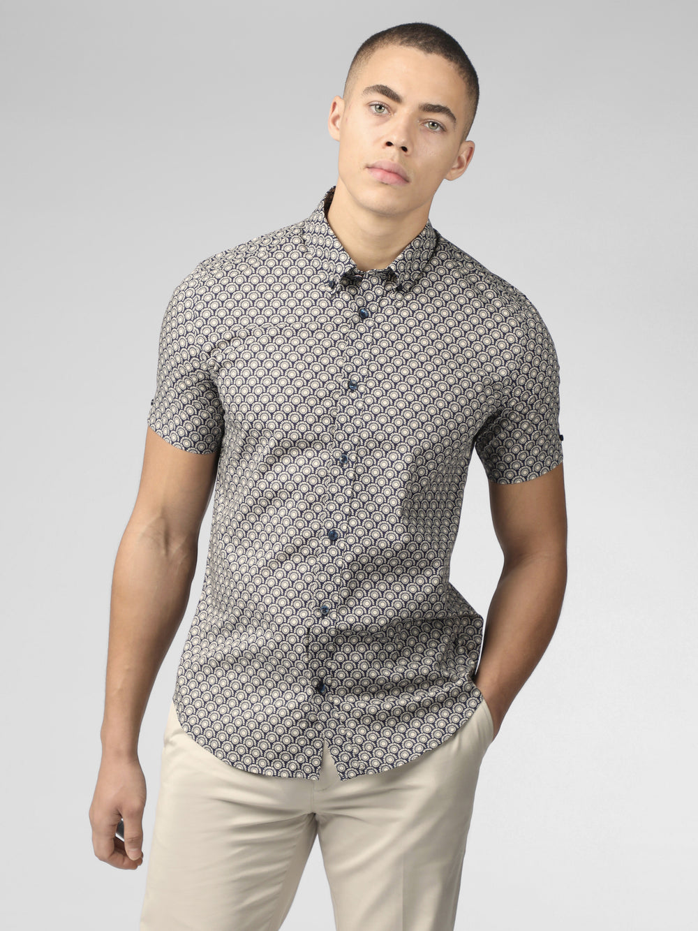 Grey Ben Sherman Block Geo Shirts | 5729-SFBWR