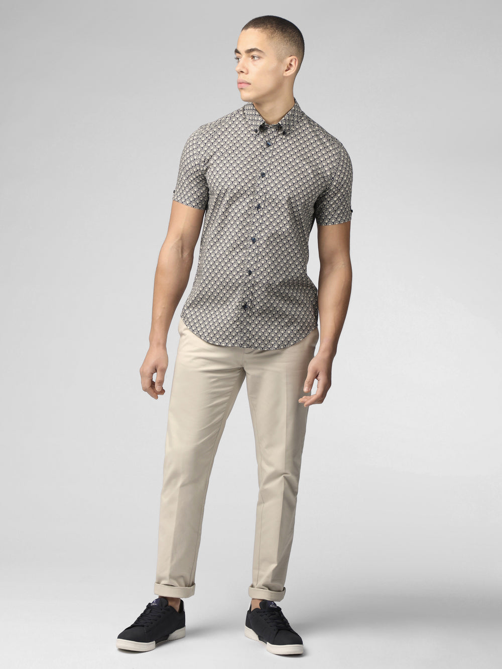 Grey Ben Sherman Block Geo Shirts | 5729-SFBWR