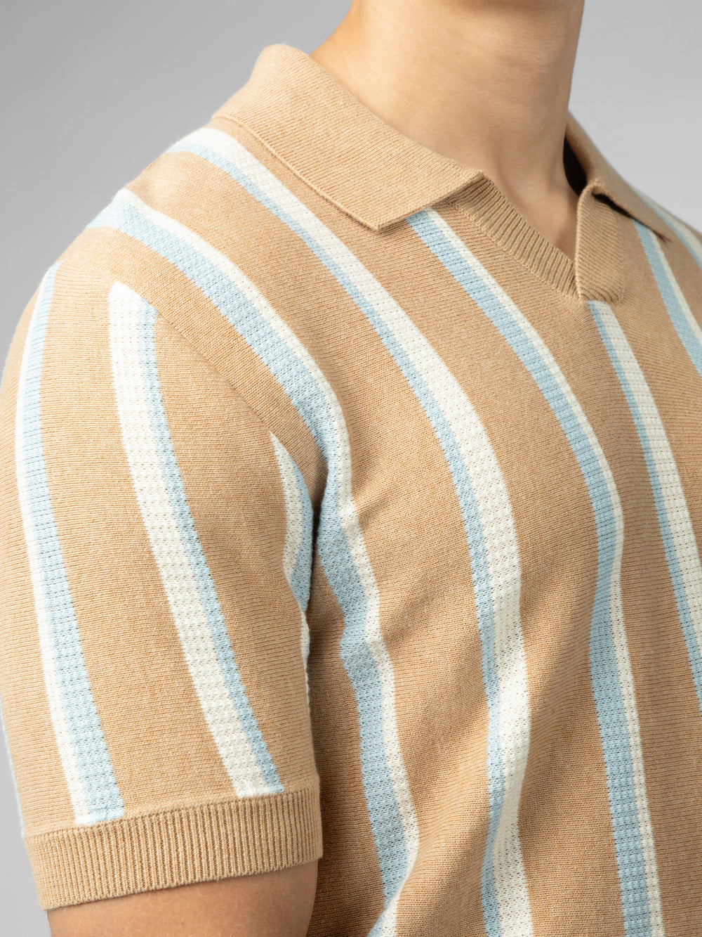 Grey Ben Sherman Vertical Stripe Open Neck Polo Knitwear | 1276-ZJDFU