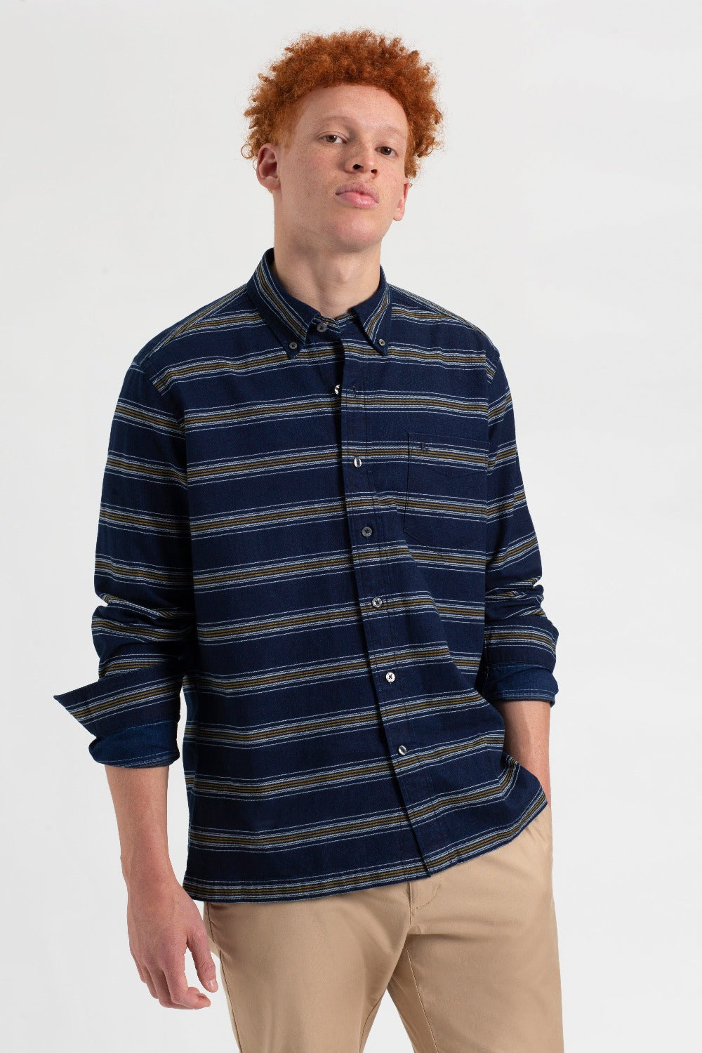 Indigo Ben Sherman Dalston Blues Long Sleeve Indigo Stripe Shirts | 4526-KVEOX