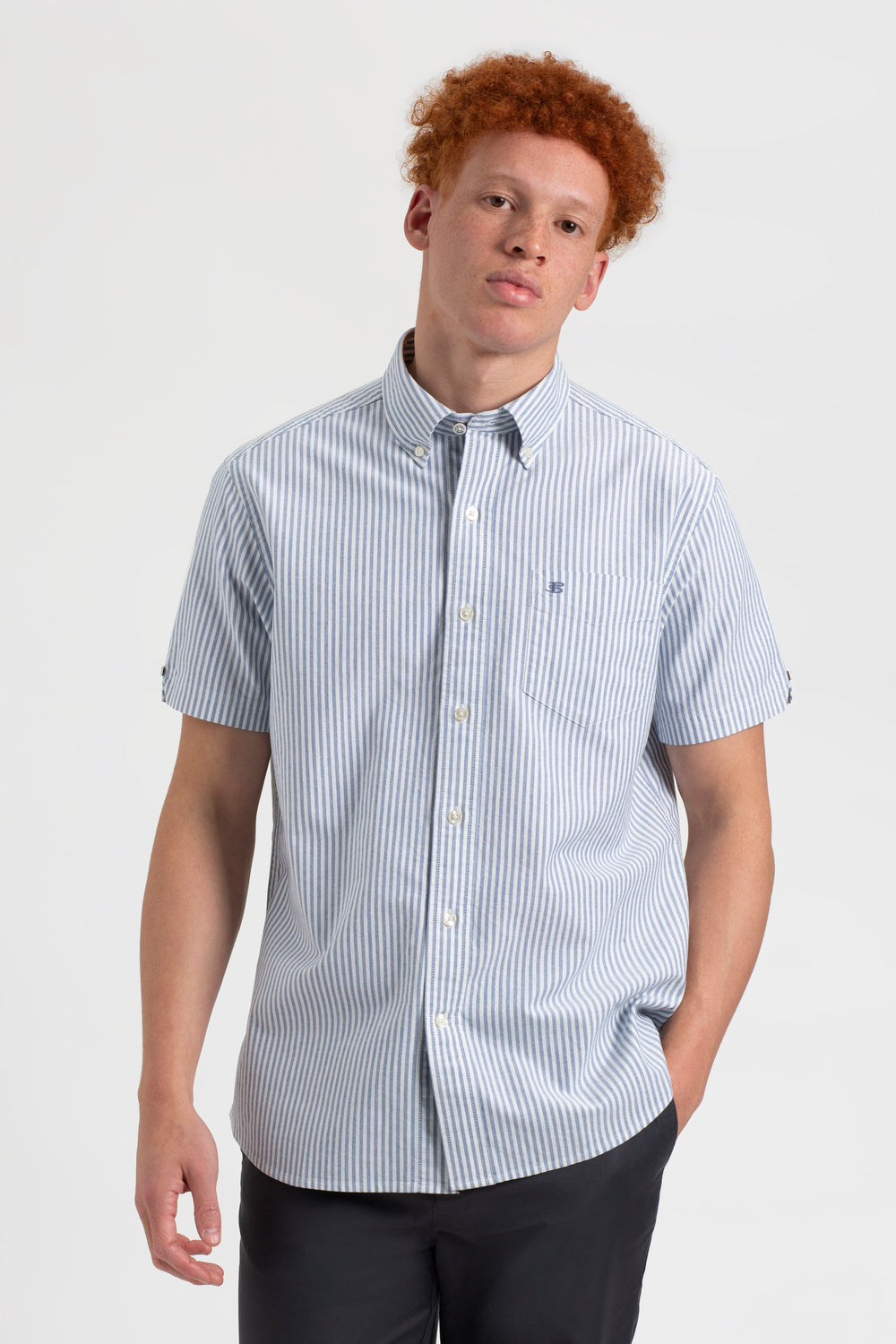 Indigo Stripes Ben Sherman Short Sleeve Brighton Oxford Organic Bengal Stripe Shirts | 9085-GCOHQ