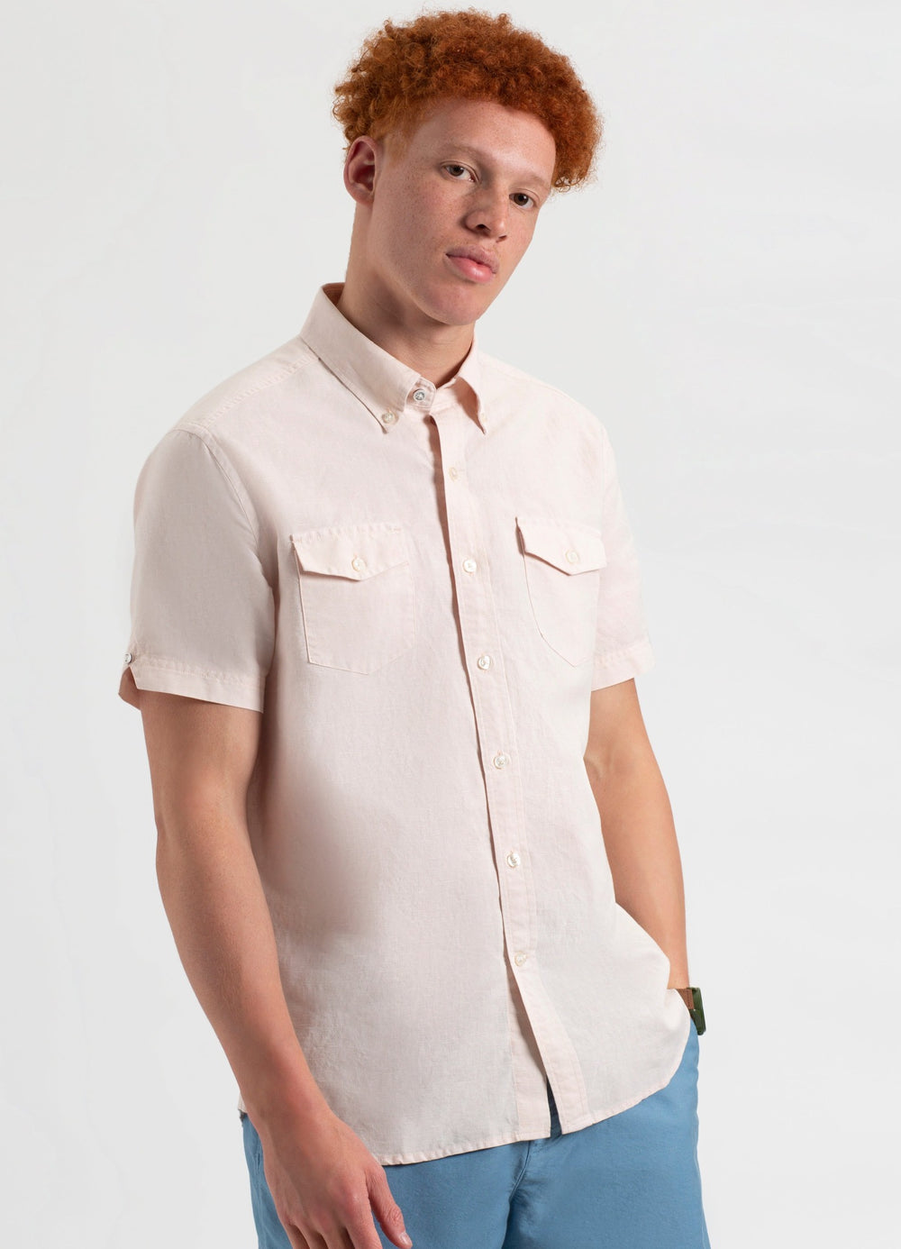 Light Pink Ben Sherman Garment Dye Linen Shirts | 2413-QBZFH