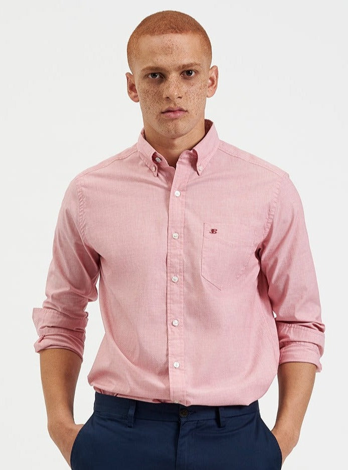 Light Red Ben Sherman Beatnik Wash Long-Sleeve Shirts | 6270-TFHIU