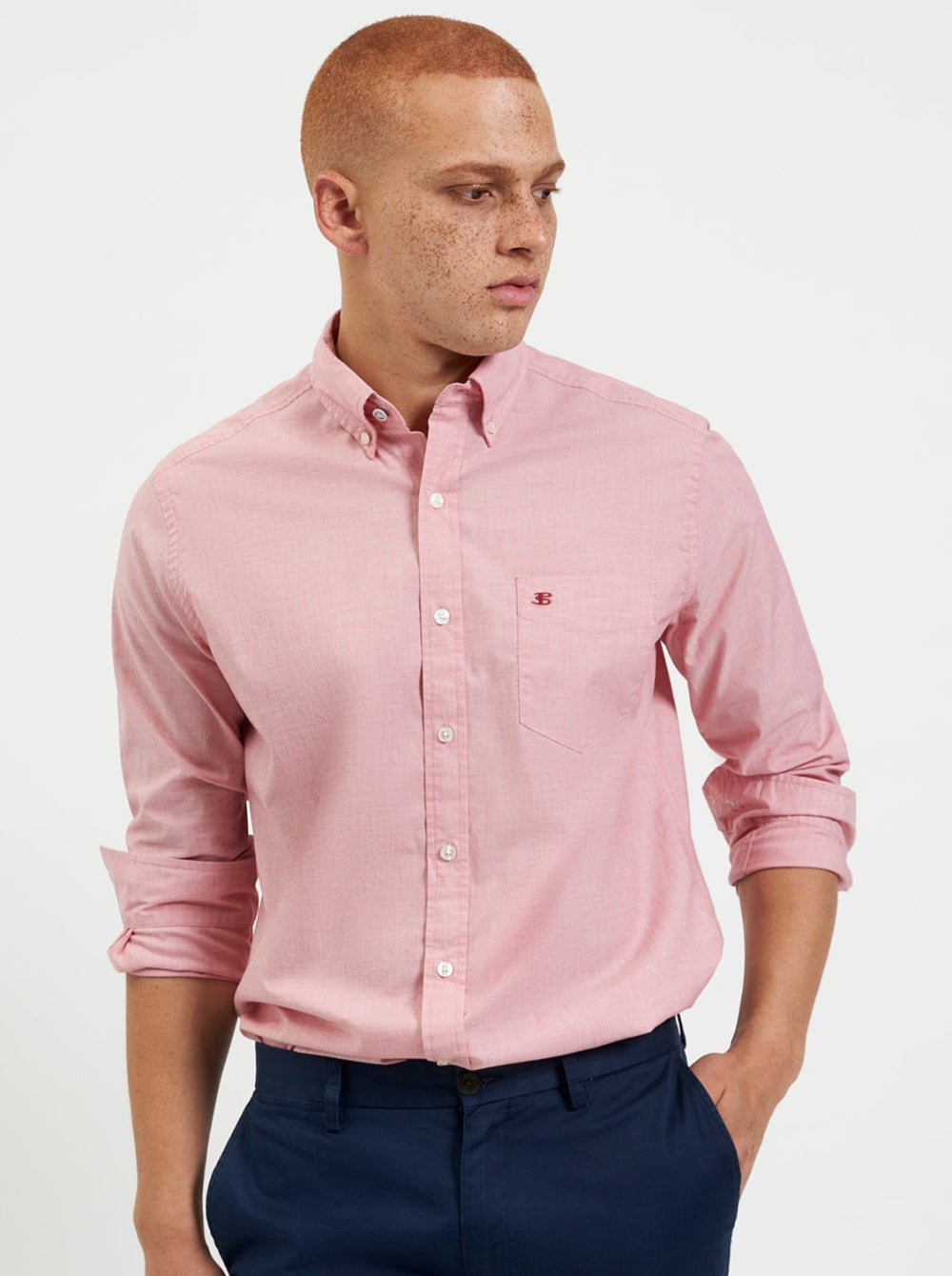 Light Red Ben Sherman Beatnik Wash Long-Sleeve Shirts | 6270-TFHIU