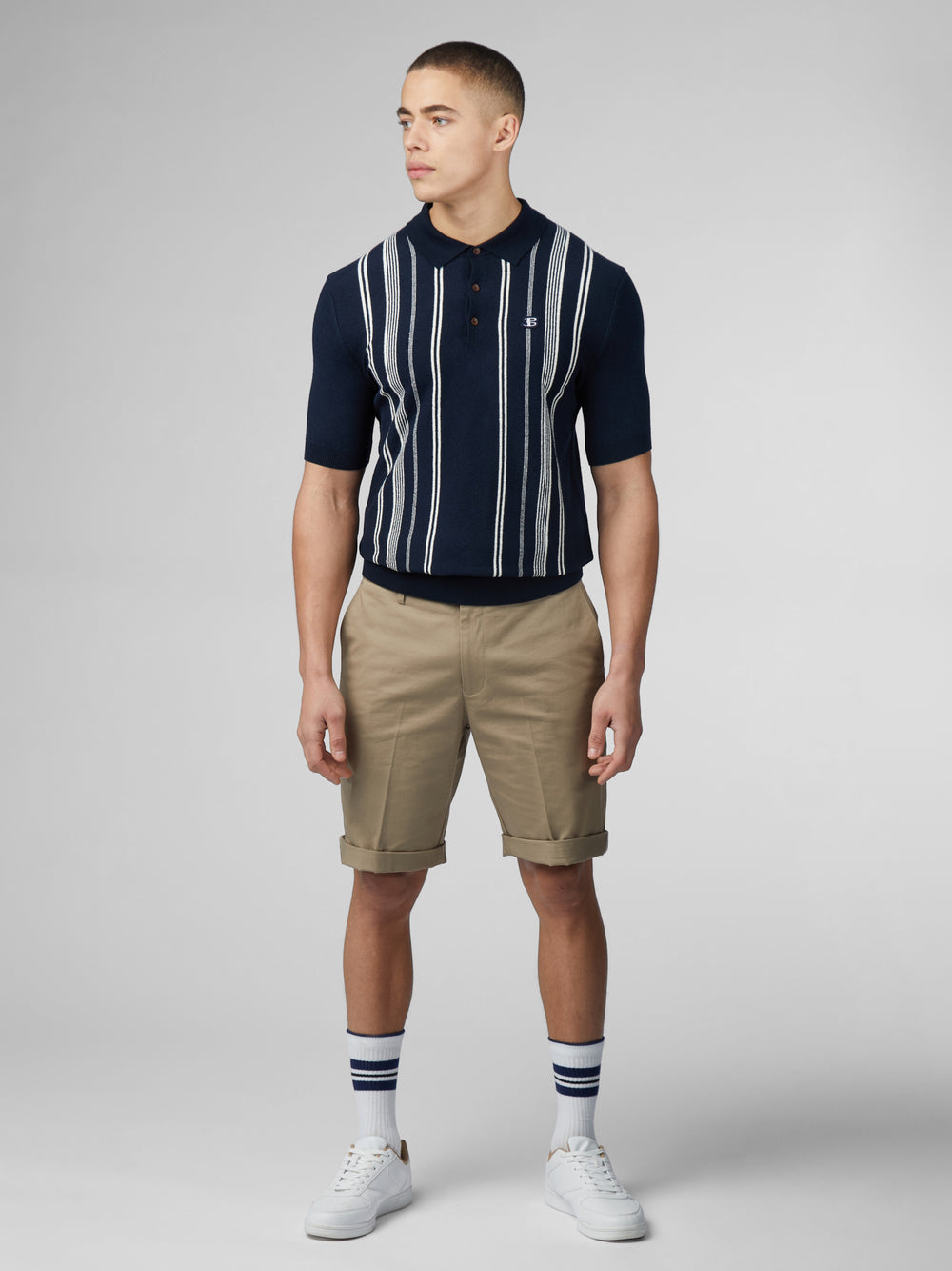 Navy Ben Sherman B by Ben Sherman Crinkle Cotton Stripe Polo Knitwear | 9370-IHVXE