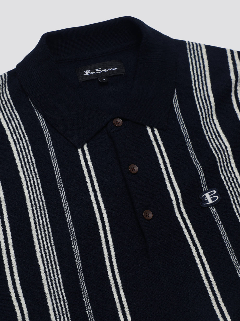 Navy Ben Sherman B by Ben Sherman Crinkle Cotton Stripe Polo Knitwear | 9370-IHVXE