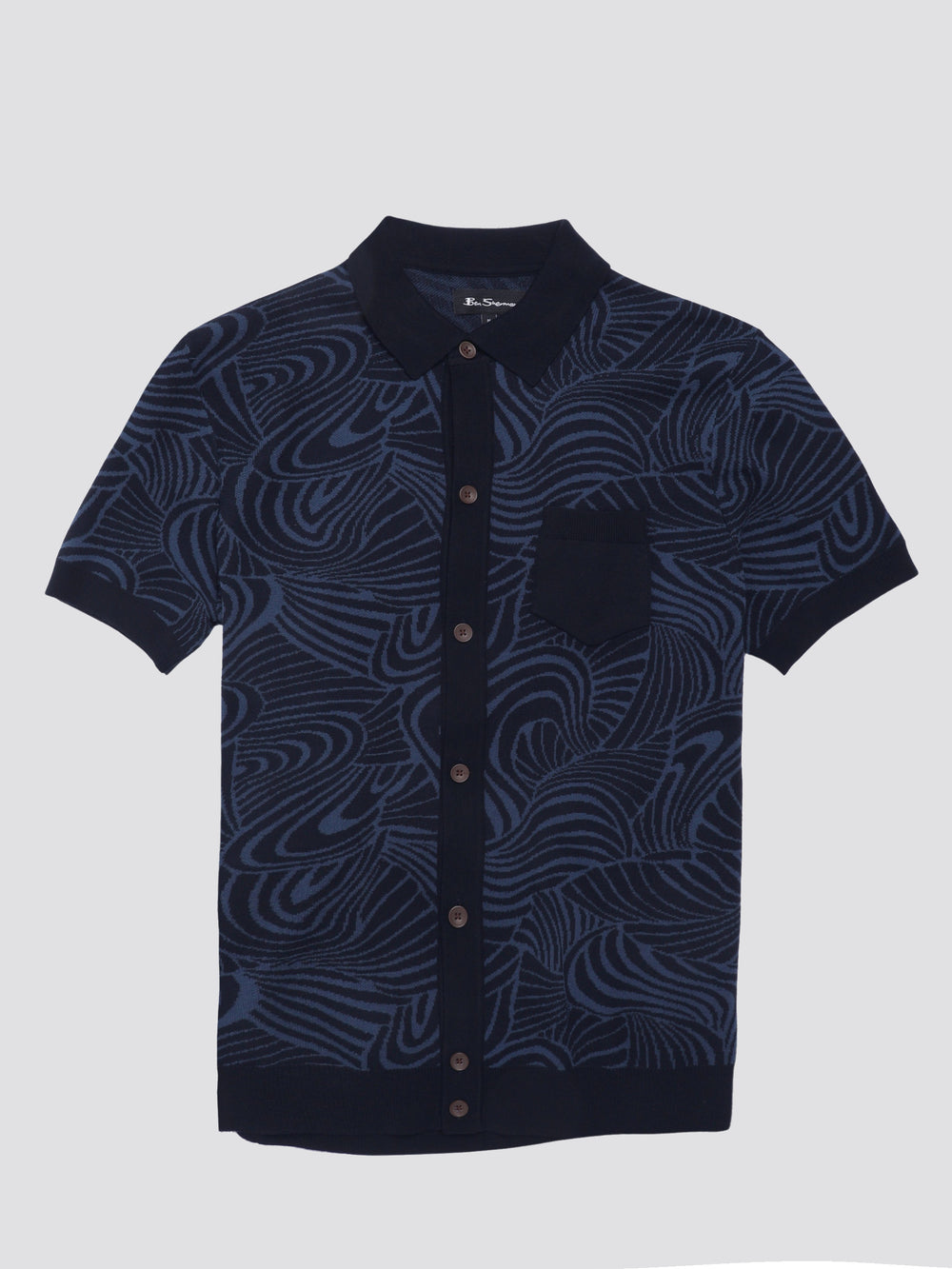 Navy Ben Sherman B by Ben Sherman Swirl Jacquard Button Through Polo Knitwear | 0485-PTKNA