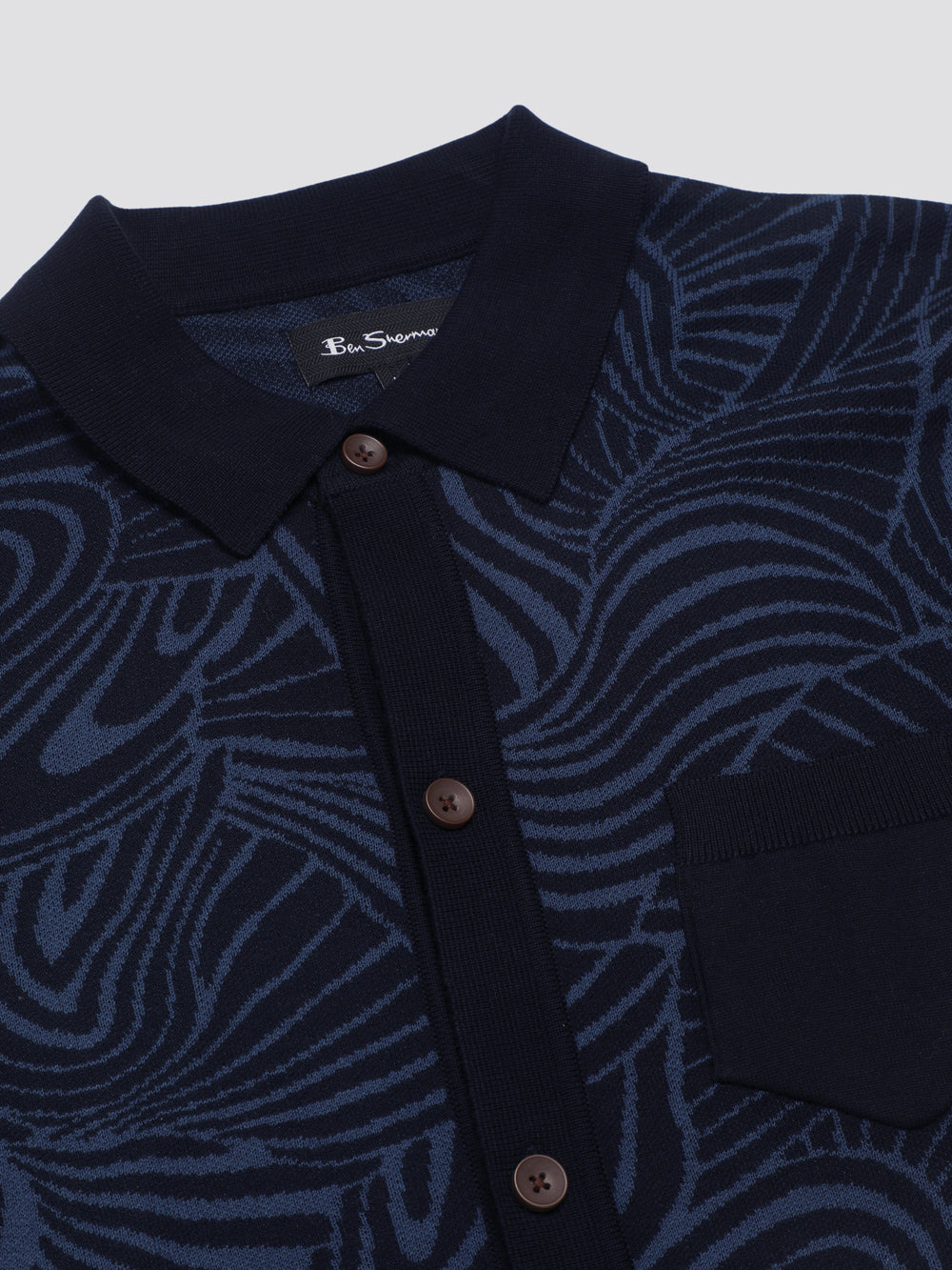 Navy Ben Sherman B by Ben Sherman Swirl Jacquard Button Through Polo Knitwear | 0485-PTKNA