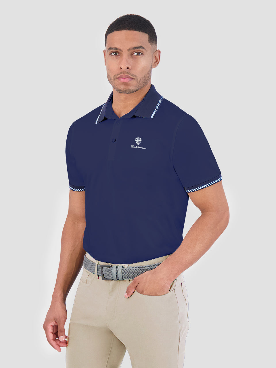 Navy Ben Sherman Checker Rib Air Pique Sports Fit Polo Shirts | 8531-VGPRW