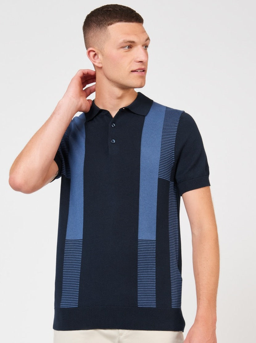 Navy Ben Sherman Intarsia Stripe Polo Neck Sweaters | 3879-GQPCK