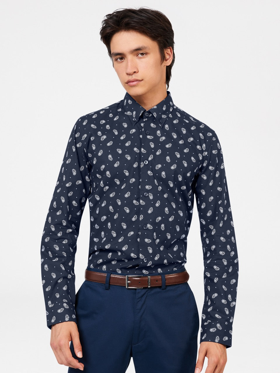 Navy Ben Sherman Micro Paisley Shirts | 3520-KSACY