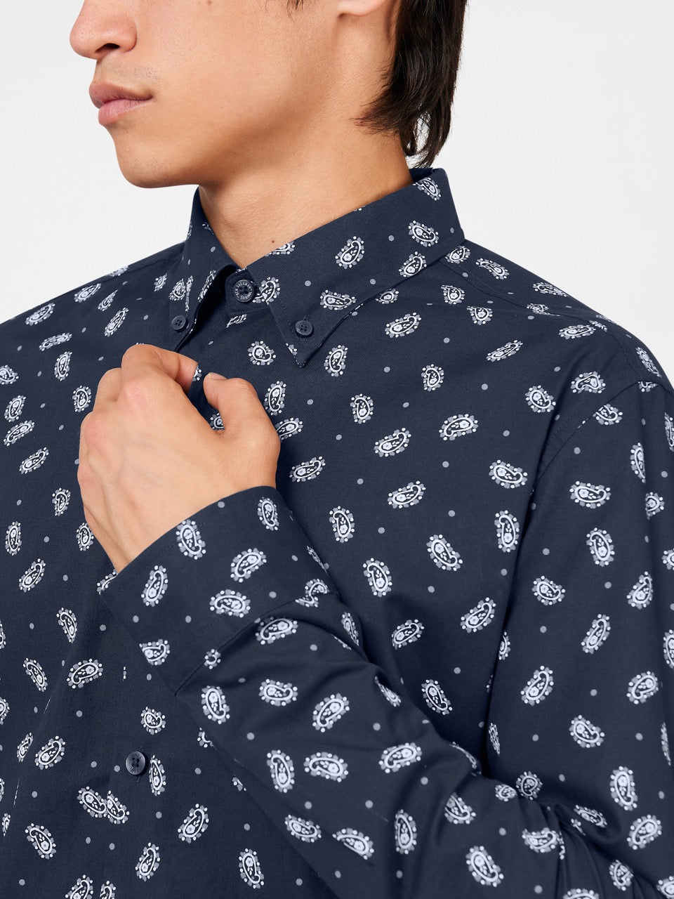 Navy Ben Sherman Micro Paisley Shirts | 3520-KSACY