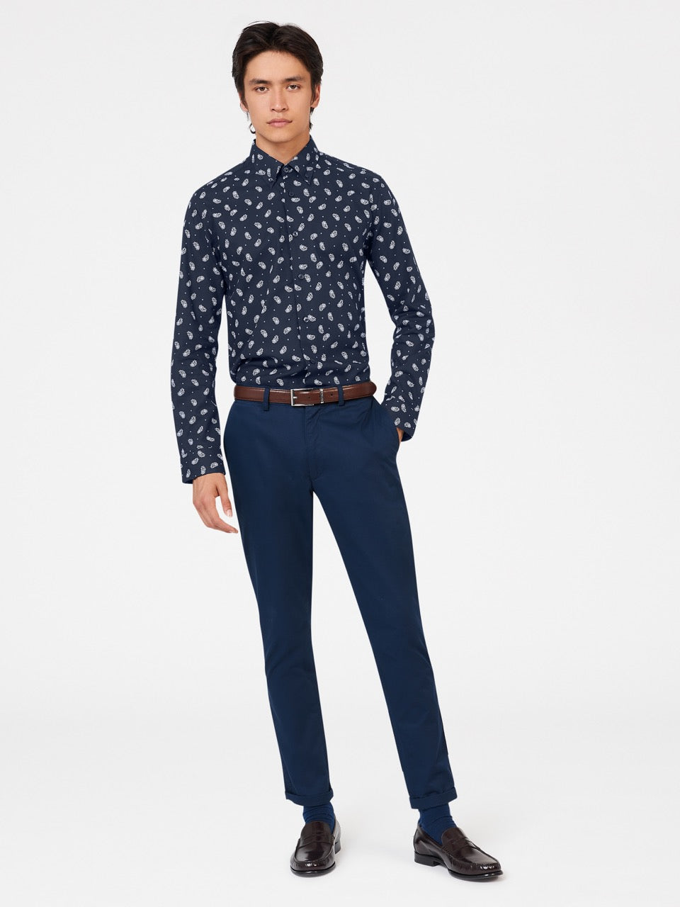 Navy Ben Sherman Micro Paisley Shirts | 3520-KSACY