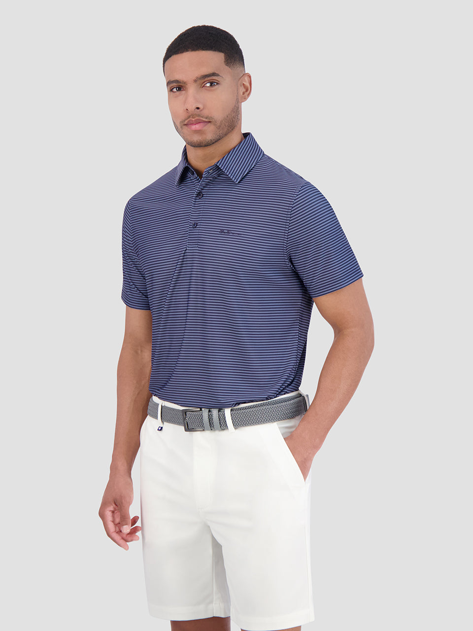 Navy Ben Sherman Mini Stripes Tech Jersey Sports Fit Polo Shirts | 2087-ZTDBG