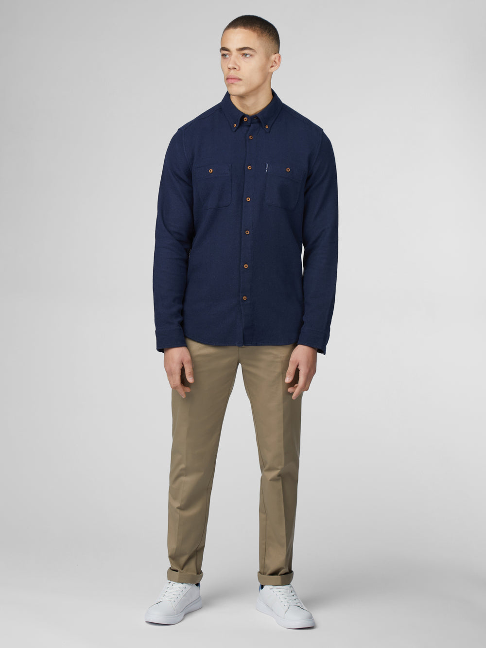 Navy Ben Sherman Signature Boucle Shirts | 0138-PURCF