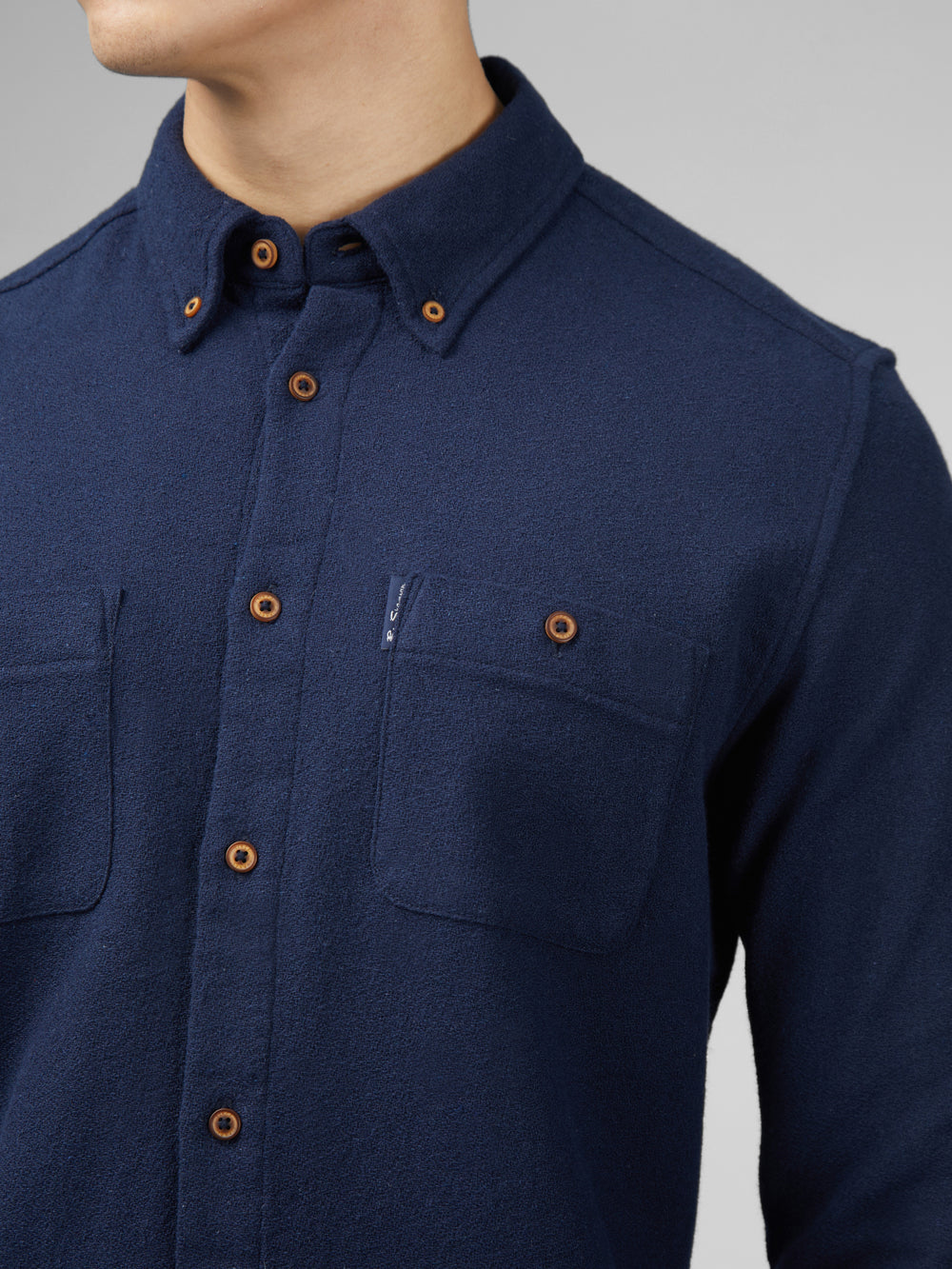 Navy Ben Sherman Signature Boucle Shirts | 0138-PURCF