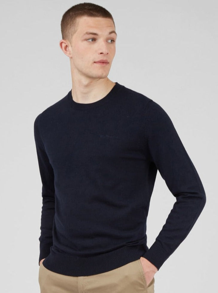 Navy Ben Sherman Signature Crewneck Knitwear | 9267-AFGTV