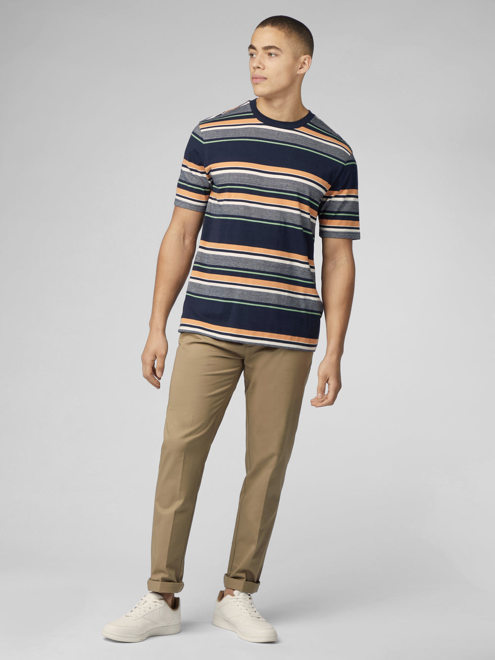 Navy Ben Sherman Signature Engineered Stripe T-Shirt | 7305-ULSMI