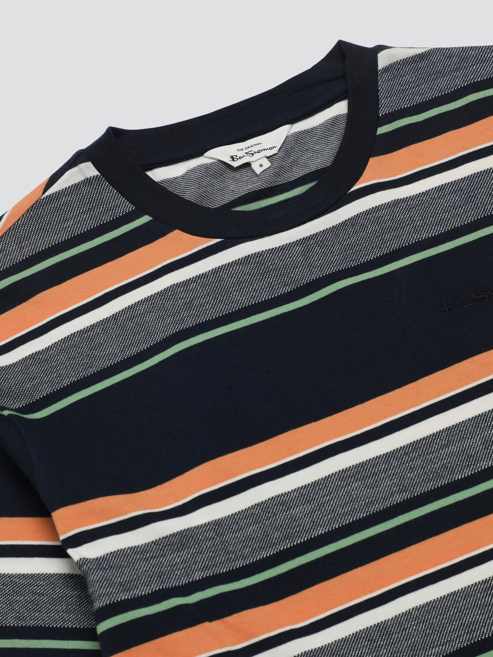 Navy Ben Sherman Signature Engineered Stripe T-Shirt | 7305-ULSMI