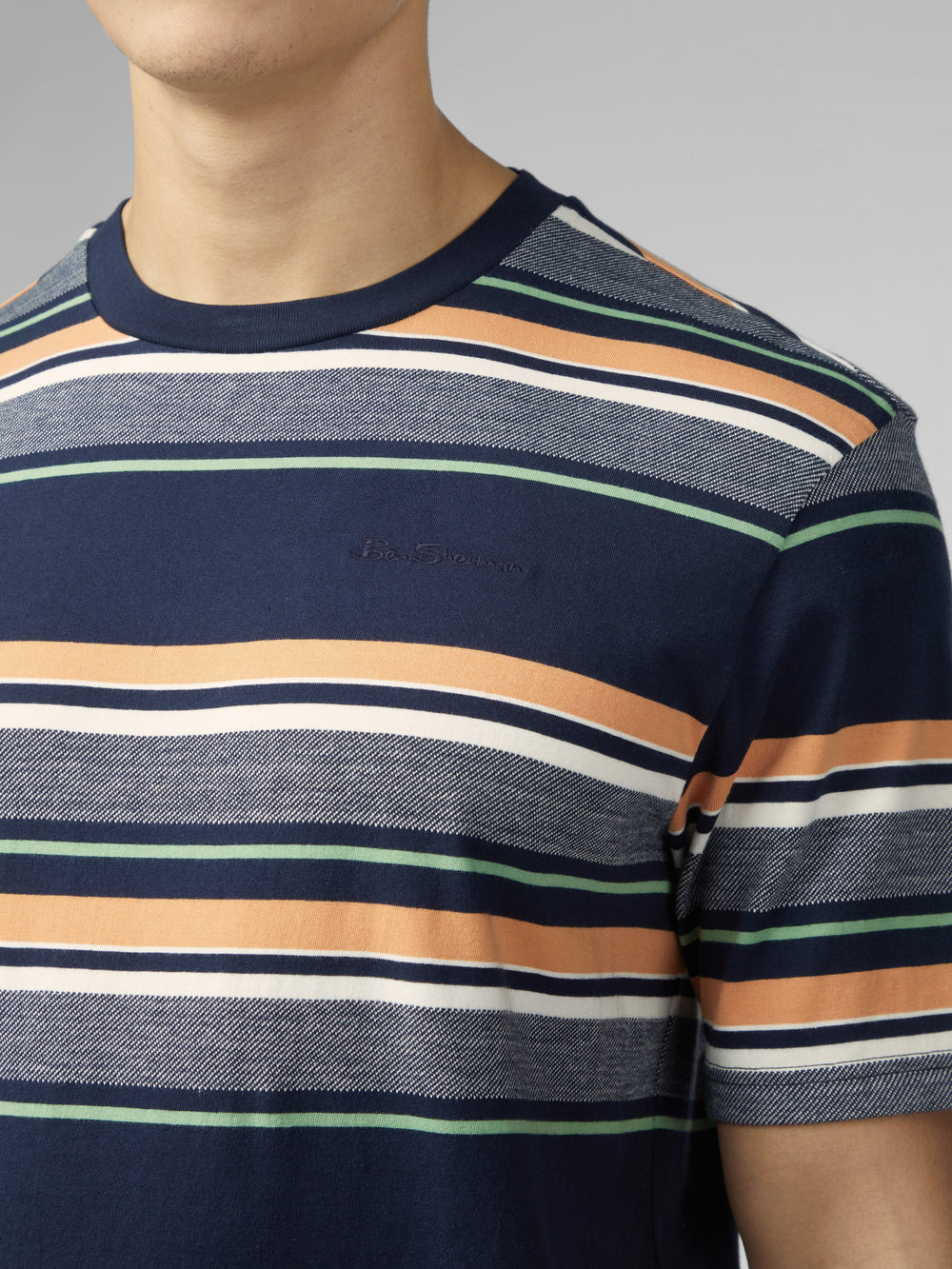 Navy Ben Sherman Signature Engineered Stripe T-Shirt | 7305-ULSMI