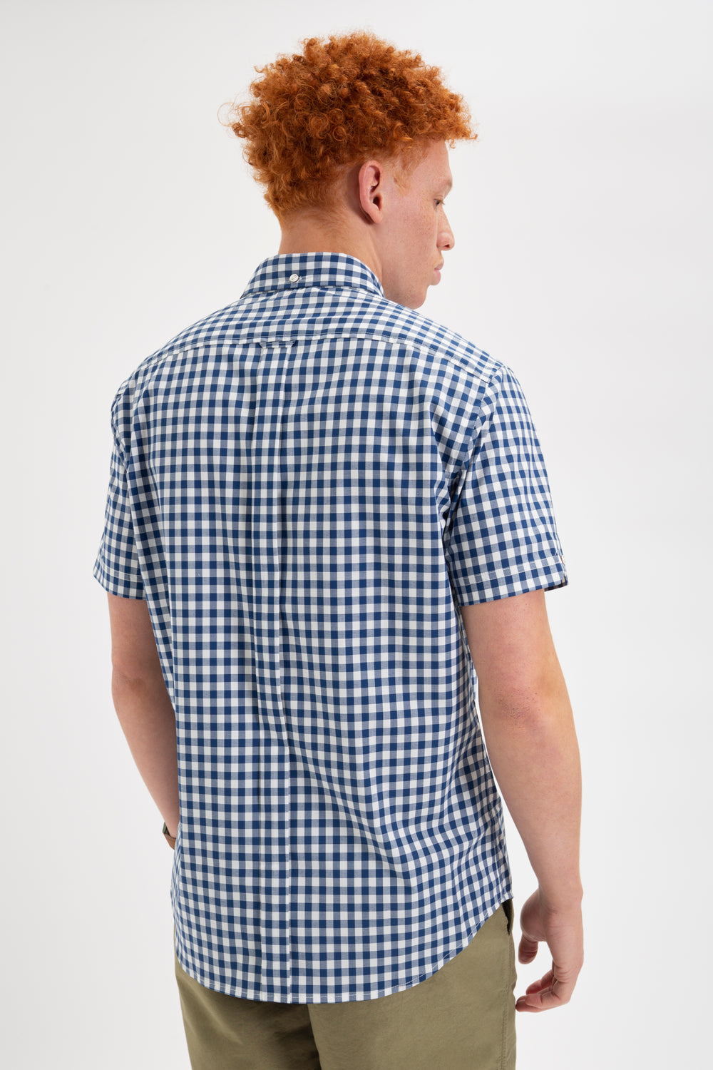 Navy / Olive Ben Sherman Short Sleeve House Poplin Gingham Shirts | 7604-BSAGN